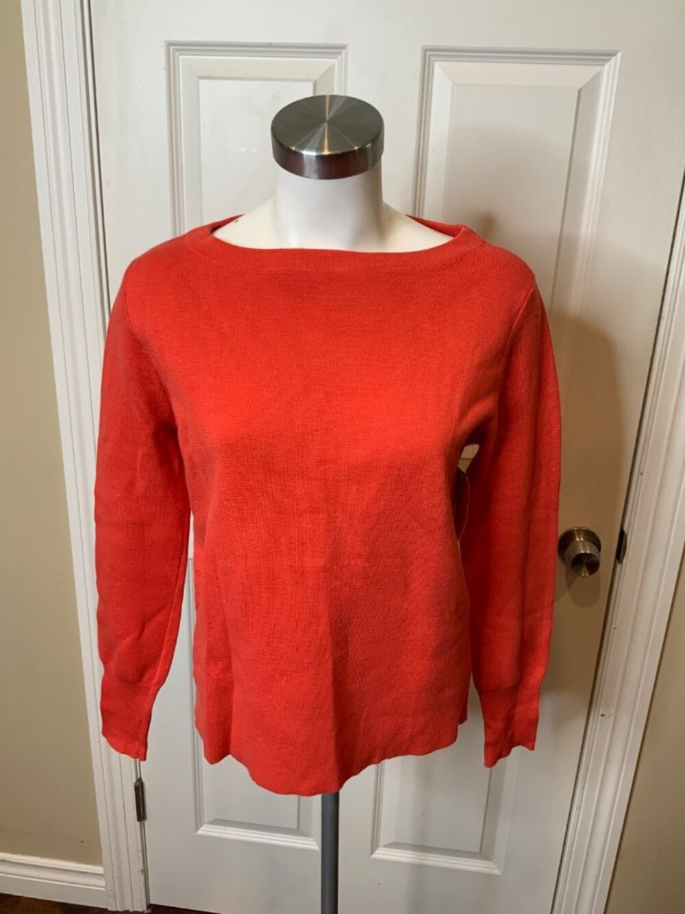 J Crew Orange-Red Merino Wool Boat Neck Sweater, Size S